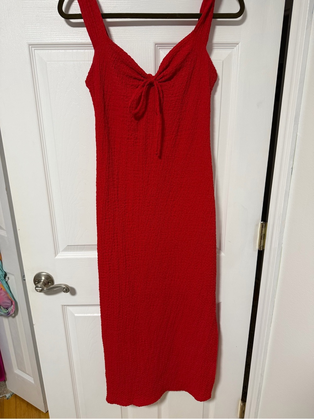 See You Monday Red Tie-Front Midi Dress